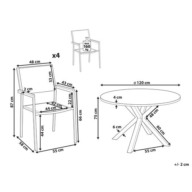 Beliani MALETTO/GROSSETO - Tuintafelset-Grijs-Aluminium, Polyester