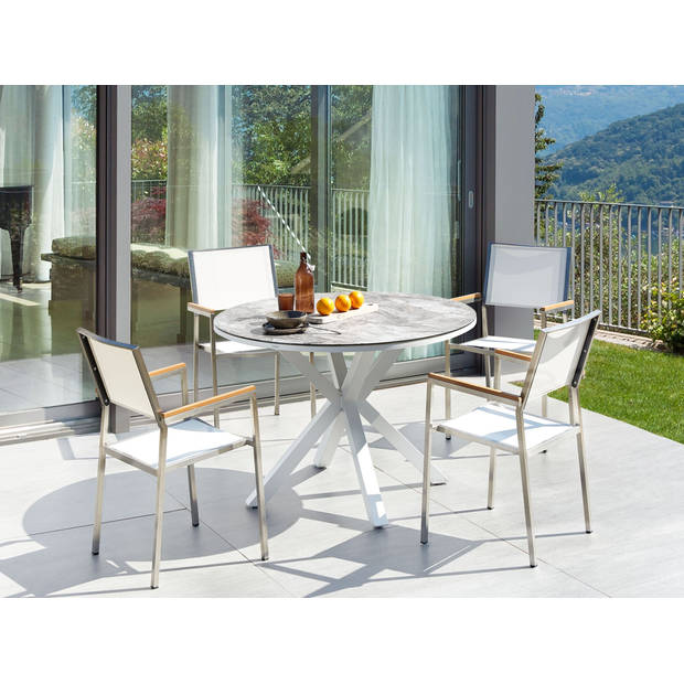 Beliani MALETTO/GROSSETO - Tuintafelset-Wit-Aluminium, Polyester