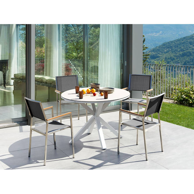 Beliani MALETTO/GROSSETO - Tuintafelset-Grijs-Aluminium, Polyester