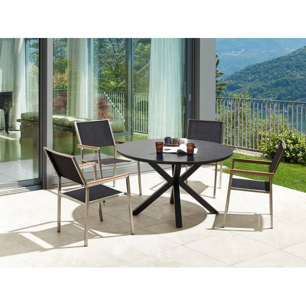 Beliani MALETTO/GROSSETO - Tuintafelset-Zwart-Aluminium, Polyester