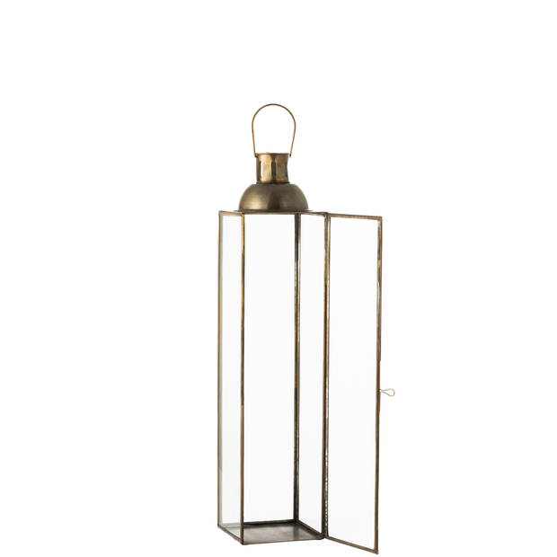 J-line - Lantaarn Vierkant Hoog Antiek Glas/ijzer Brons Small - 14x14x69cm