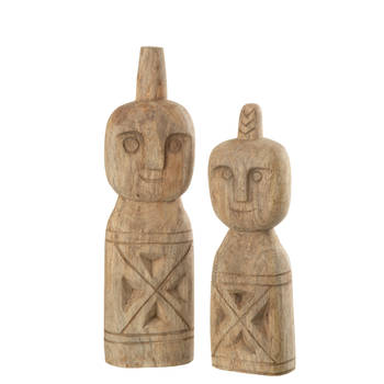 J-line - Set Van 2 Afrikaans Gerkefd Figuur Hout Naturel - 11.58x7.5x40.5cm