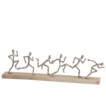 J-line - Figuur 6lopers Aluminium/hout Zilver/naturel - 67x9x20cm