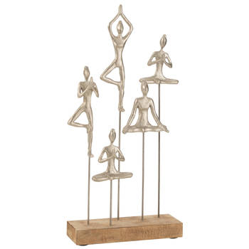 J-line - Vrouwen Yoga Hout Metaal Naturel/zilver - 26x9x52.5cm