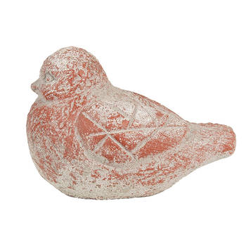 Clayre & Eef Decoratie Beeld Vogel 14x9x10 cm Grijs Rood Steen Grijs