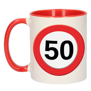 Verjaardag 50 jaar mok / beker verkeersbord - feest mokken