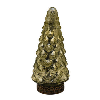 HAES DECO - Kerstdecoratie met LED-verlichting Kerstboom Ø 8x16 cm Goudkleurig Glas