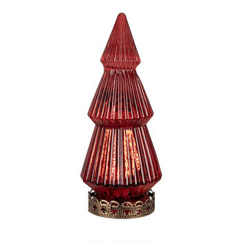 HAES DECO - Kerstdecoratie met LED-verlichting Kerstboom Ø 7x16 cm Rood Glas