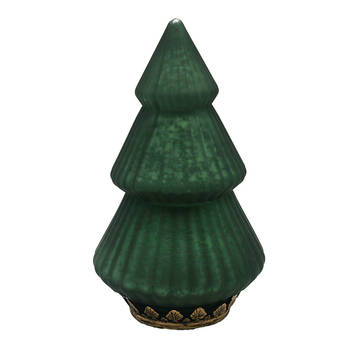 HAES DECO - Kerstdecoratie met LED-verlichting Kerstboom Ø 13x23 cm Groen Glas