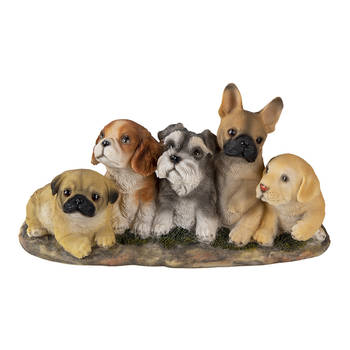 HAES DECO - Beeld Honden 33x12x17 cm Bruin Beige Kunststof Woonaccessoires beeld decoratie Decoratieve Accessoires