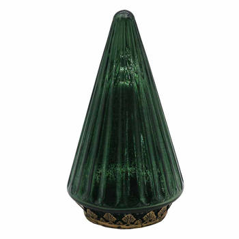 HAES DECO - Kerstdecoratie met LED-verlichting Kerstboom Ø 11x19 cm Groen Glas