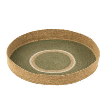 J-line - Plateau Rond+cirkels Zeegras Groen/naturel - 50x50x7cm