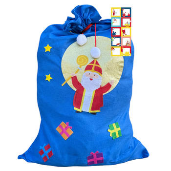 Zak Van Sinterklaas - Geschenkzak - 90 x 60 cm - Blauw - Incl. 20 Naam-stickers