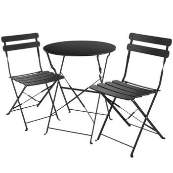 tectake® - Inklapbare bistroset voor 2 personen met stalen frame - zwart