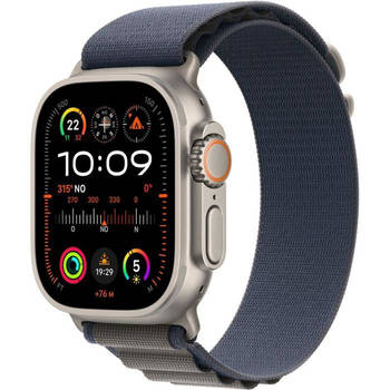 Apple Watch Ultra 2 GPS + mobiel - 49 mm - Titanium kast - Blauwe Alpine Loop-band - Groot