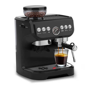 Dooki® Barista Espressomachine, Pistonmachine met Koffiemolen, Zwart