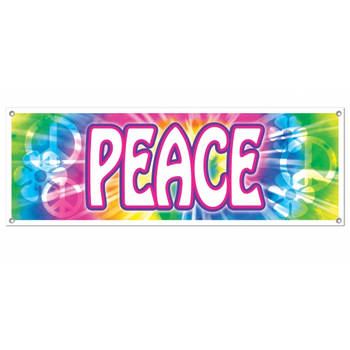 Flower Power Sixties/Hippie Peace teken vlag/banner - 150 x 50 cm - Versiering/feestartikelen - Feestdecoratieborden