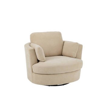 J-line - Loungestoel Swiv Populierenhout/schuime Beige - 109x100x89cm