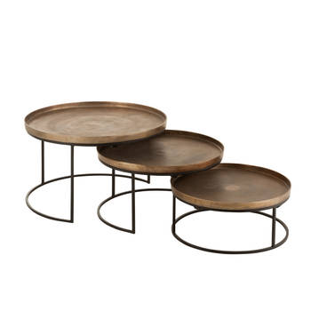 J-line - Set Van Drie Bijzettafel Rond Aluminium Roest - 76x76x48cm