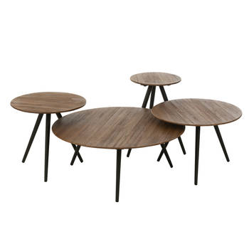 J-line - Set Van 4 Bijzettafel Rond Gerecycleerd Teak Naturel - 30x30x45cm