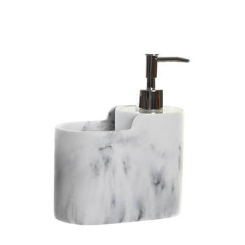 Items Zeeppompje met keuken organizer Marble - wit/zilver - polyresin - 15 x 8 x 18 cm - Zeeppompjes