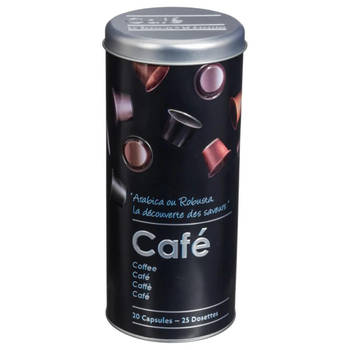 5Five Koffiecups bewaarblik - metaal - zwart - H26 cm - 25 capsules - Voorraadblikken