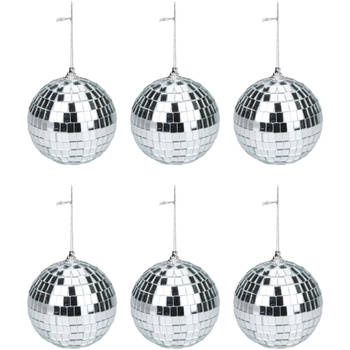 Articasa Disco kerstballen - 6x st - zilver - D6 cm - kunststof - Kerstbal