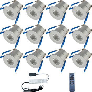 LED Veranda Spot Complete Set - Velvalux - 12 Stuks - 3W - Warm Wit 3000K - Dimbaar - Waterdicht IP65 - Inbouw - Rond -