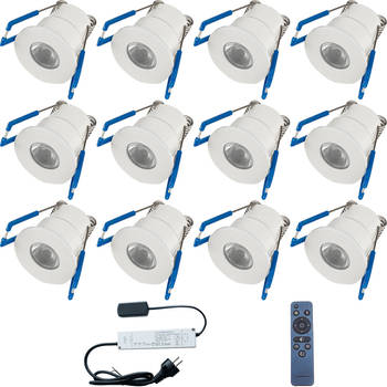 LED Veranda Spot Complete Set - Velvalux - 12 Stuks - 3W - Warm Wit 3000K - Dimbaar - Waterdicht IP65 - Inbouw - Rond -