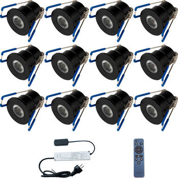 LED Veranda Spot Complete Set - Velvalux - 12 Stuks - 3W - Natuurlijk Wit 4000K - Dimbaar - Waterdicht IP65 - Inbouw -