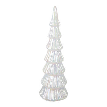 Clayre & Eef Kerstdecoratie met LED-verlichting Kerstboom Ø 11x32 cm Wit Glas Wit