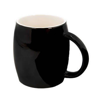 Intirilife porseleinen koffiebeker koffiekopje in zwart met lepel bamboe deksel 400 ml - perfect als cadeau voor familie