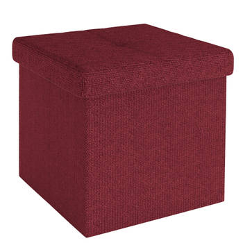 Intirilife opvouwbaar krukje 38x38x38 cm in granat red stoel poef met opbergruimte en deksel van stof opbergbox kist