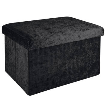 Intirilife opvouwbare bank 49x30x30cm in zwart fluweel kruk stoel met opbergruimte en deksel met fluwelen hoes opbergbox