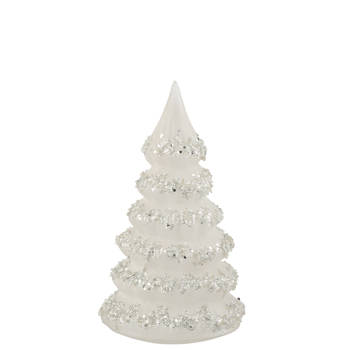 J-line - Kerstboom Lijnen Glitter+parels Wit/zilver Glas Large - 12.5x12.5x21cm