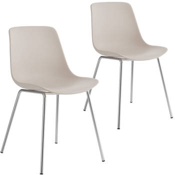 tectake® Mave Stoelen - Set van 2 Kunststof Eetkamerstoelen in Modern Design - Taupe/Chroom - Comfortabel en Stijlvol