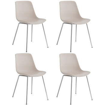 tectake® Mave Stoelen - Set van 4 Kunststof Eetkamerstoelen in Modern Design - Taupe/Chroom - Comfortabel en Stijlvol