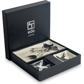 Edo Japan BLACK & WHITE MIX Japanse Sushi Servies Set 6-Delig 2 Persoons Streep Motief