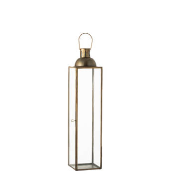 J-line - Lantaarn Vierkant Hoog Antiek Glas/ijzer Brons Small - 14x14x69cm