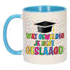 Bellatio Decorations Geslaagd cadeau mok - blauw - Geweldig Geslaagd - Ca. 300 ml - feest mokken