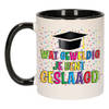 Bellatio Decorations Geslaagd cadeau mok - zwart - Geweldig Geslaagd - Ca. 300 ml - feest mokken