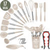 COOCK Keukengerei Set met Houder XL - Kookgerei Set 17 delig - Siliconen - Ophangbaar - Beige