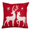 Clayre & Eef Kussenhoes 45x45 cm Rood Wit Polyester Vierkant Rendieren Rood