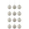 J-line - Doos Van 12 Kerstballen 4+4+4 Ornament Parels Glas Mat Wit/mat Zilver/blinkend Zilver Small - 8x8x10cm