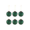 J-line - Doos Van 6 Kerstballen Blaadjes Glitter Glas Mat Groen Small - 8x8x8cm