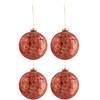 J-line - Doos Van 4 Kerstballen Fluweel Glas Antiek Bordeaux/goud Large - 12x12x12cm