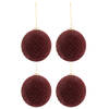 J-line - Doos Van 4 Kerstballen Patroon Fluweel Glas Burgundy Medium - 10x10x10cm