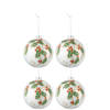 J-line - Doos Van 4 Kerstballen Kerstdeco Glas Wit/groen/rood Large - 12x12x12cm