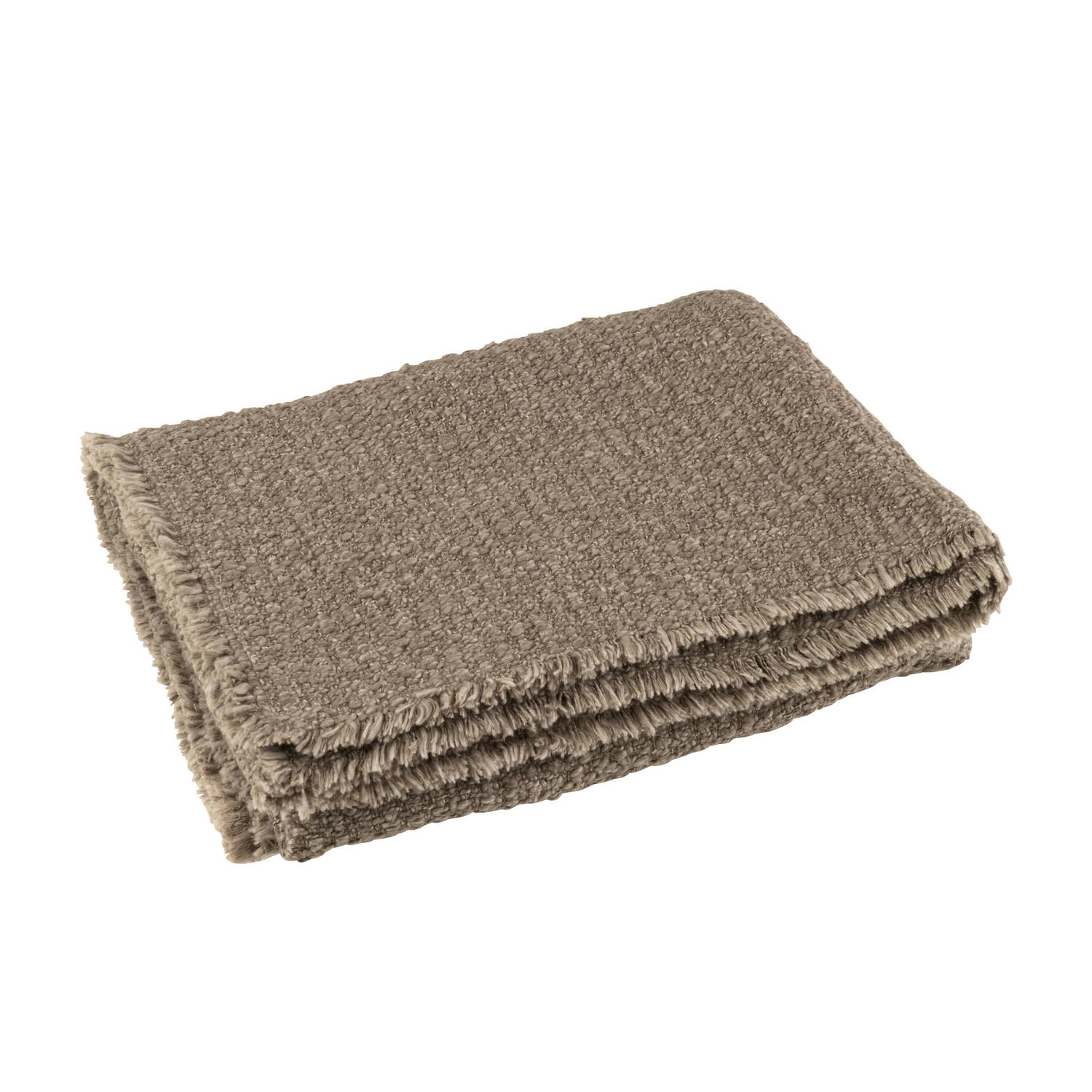 J-line - Plaid Gerafelde Randen Katoen/polyester Taupe - 180x130x1cm