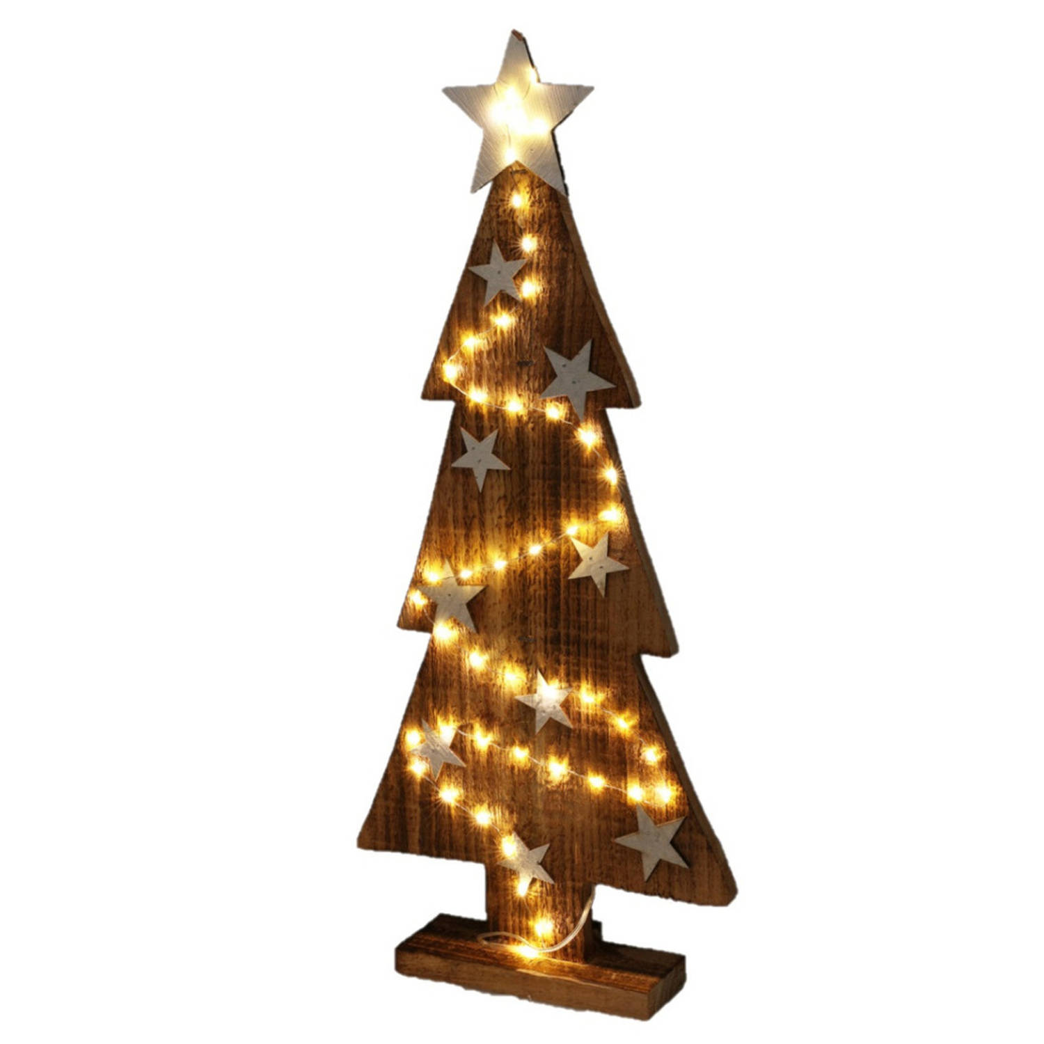 Decoratie kerstboom hout LED verlichting H54 cm 50 lampjes Houten kerstbomen